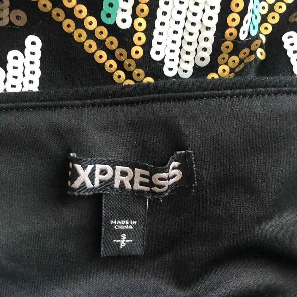 Express multi color tribal pattern sequined mini skirt